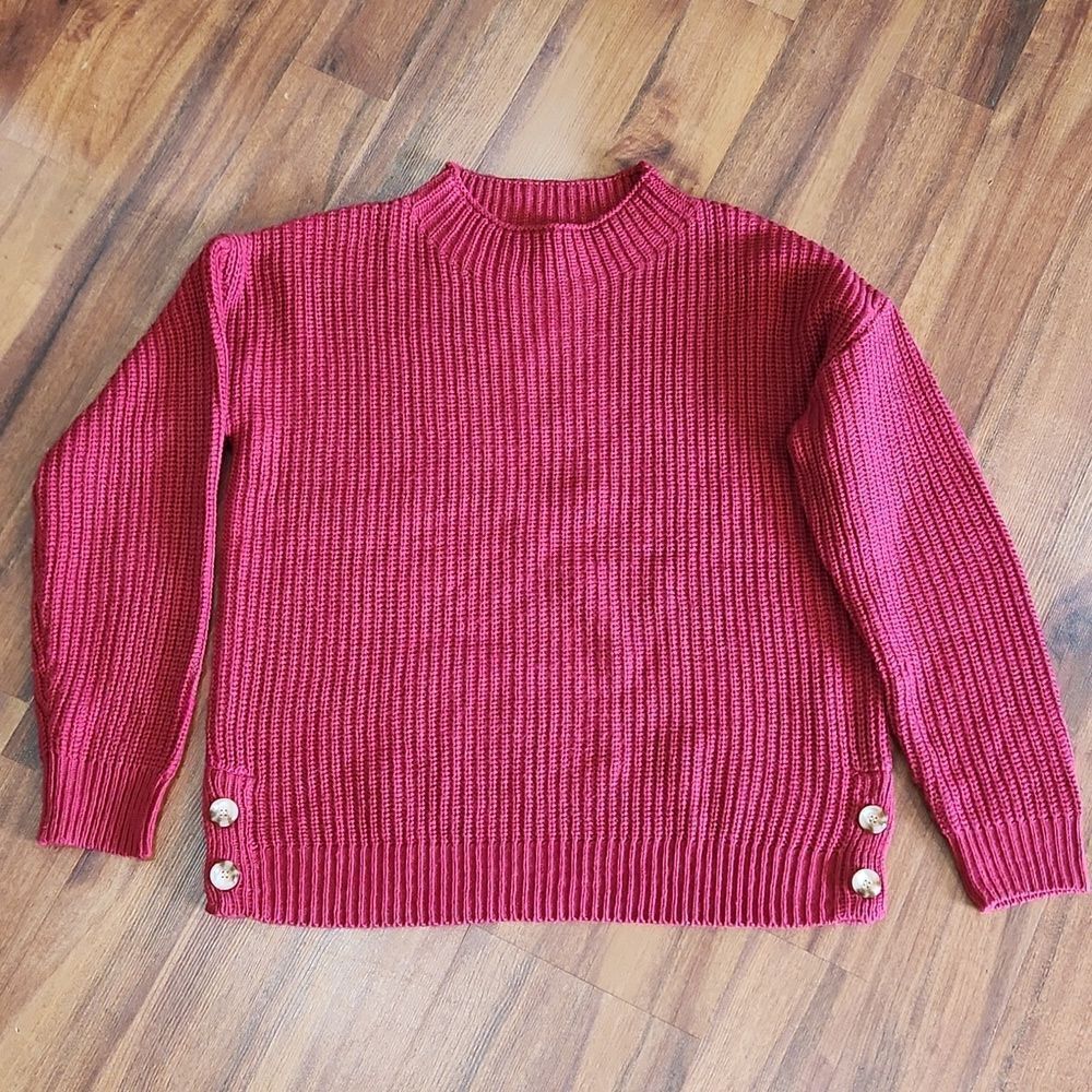 Madison Grey Pink Mockneck Button Side Sweater